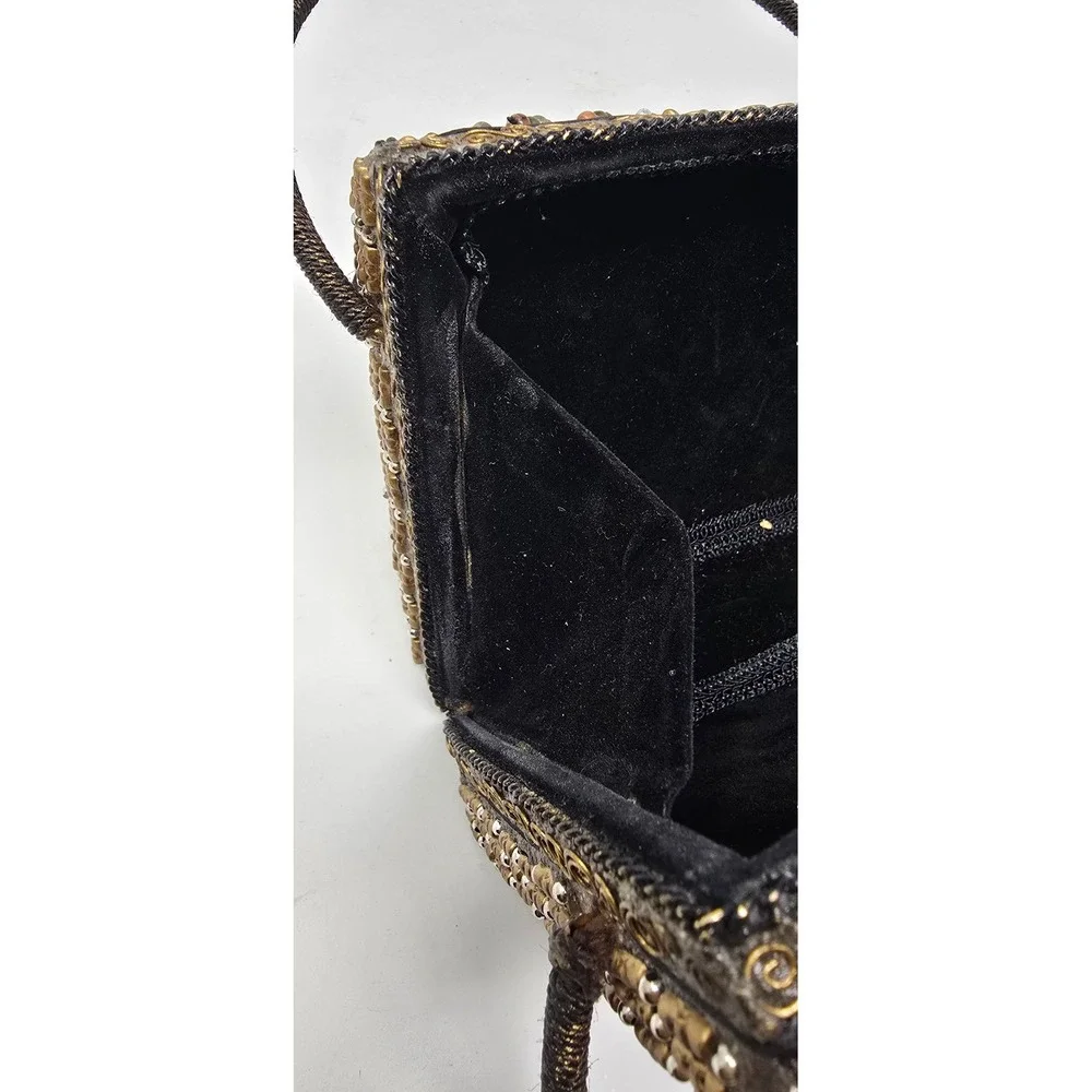 Vintage Mary Frances hard case handbag clutch metallic beaded accents